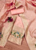 Banarasi Silk Peach Festival Wear Weaving Dress Material